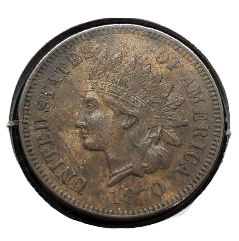 1870 Indian Head Penny DDO FS-101 variety — Class III hub doubling visible on LIBERTY headband letters