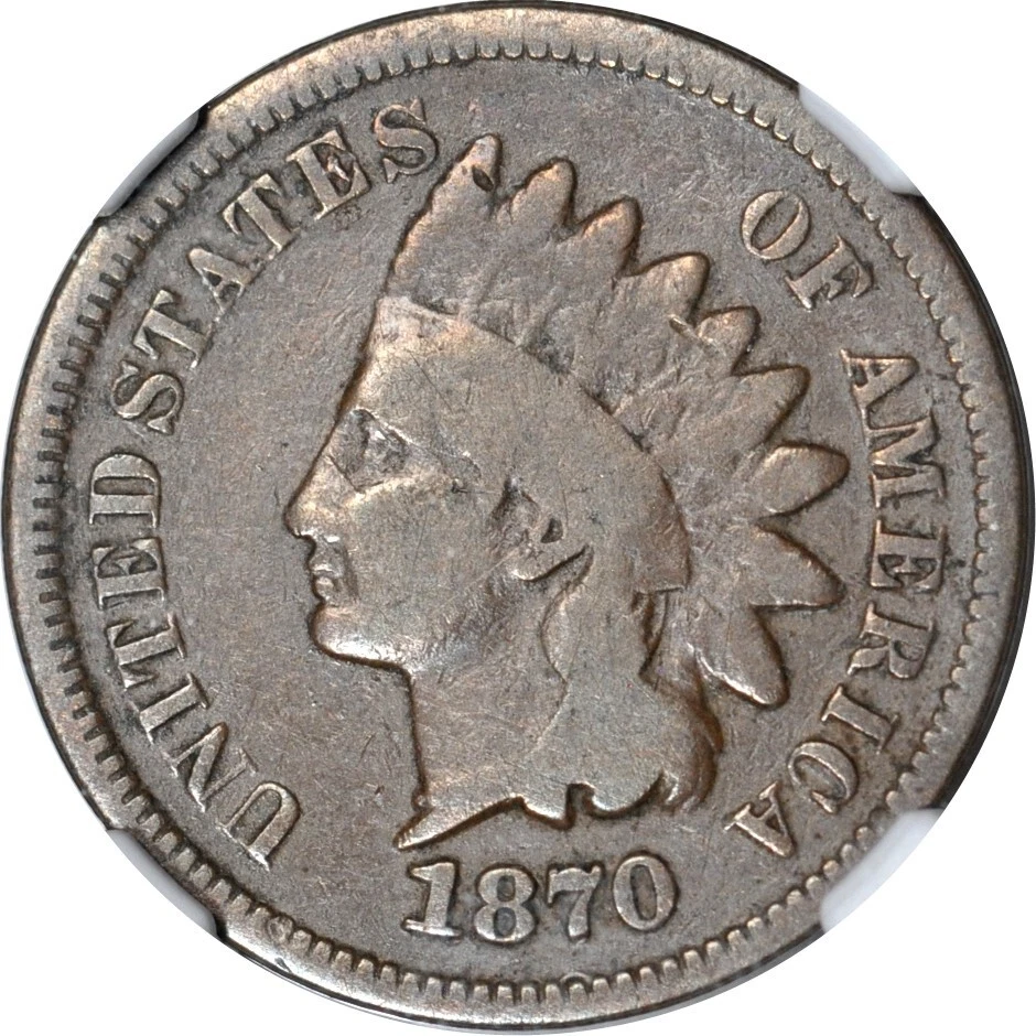 1870 Indian Head Penny DDO & MPD FS-102 Snow-5 — misplaced digits visible in denticles below date