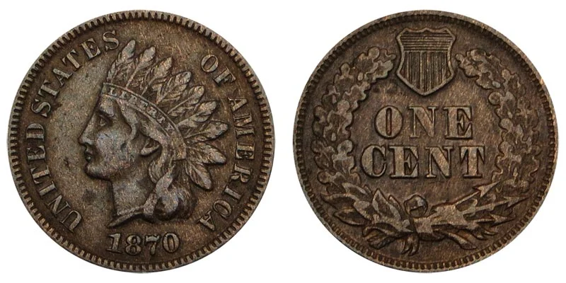 1870 Indian Head Penny Shallow N FS-901 — reverse close-up showing the weakly defined "N" in ONE compared to normal letters