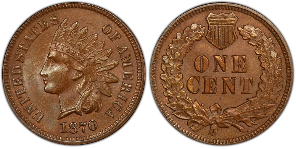 1870 Indian Head Penny Repunched Date FS-301 — close-up showing secondary date impression at base of 1 and upper loop of 8